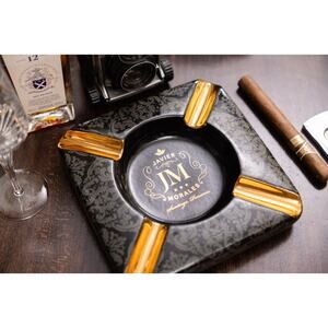 Javier Morales Cigar Ashtray Large Ceramic 4 Cigar Rests Outdoor Black Gold NEW